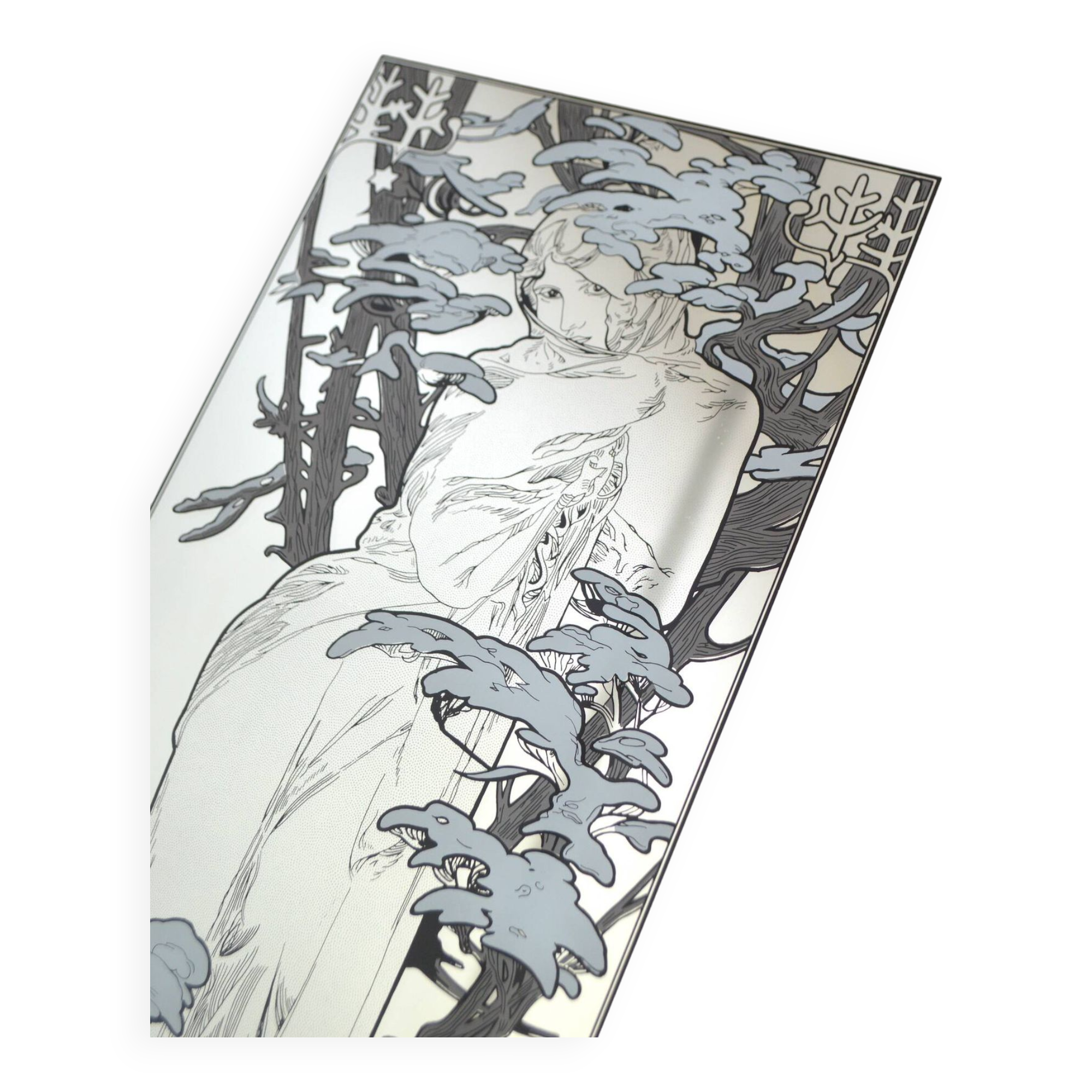 Winter mirror 70s Art Nouveau style after Alfons Mucha