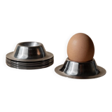 Lot of 9 vintage stainless steel egg cups from the 1970s, timeless minimalist design, dishwasher safe.