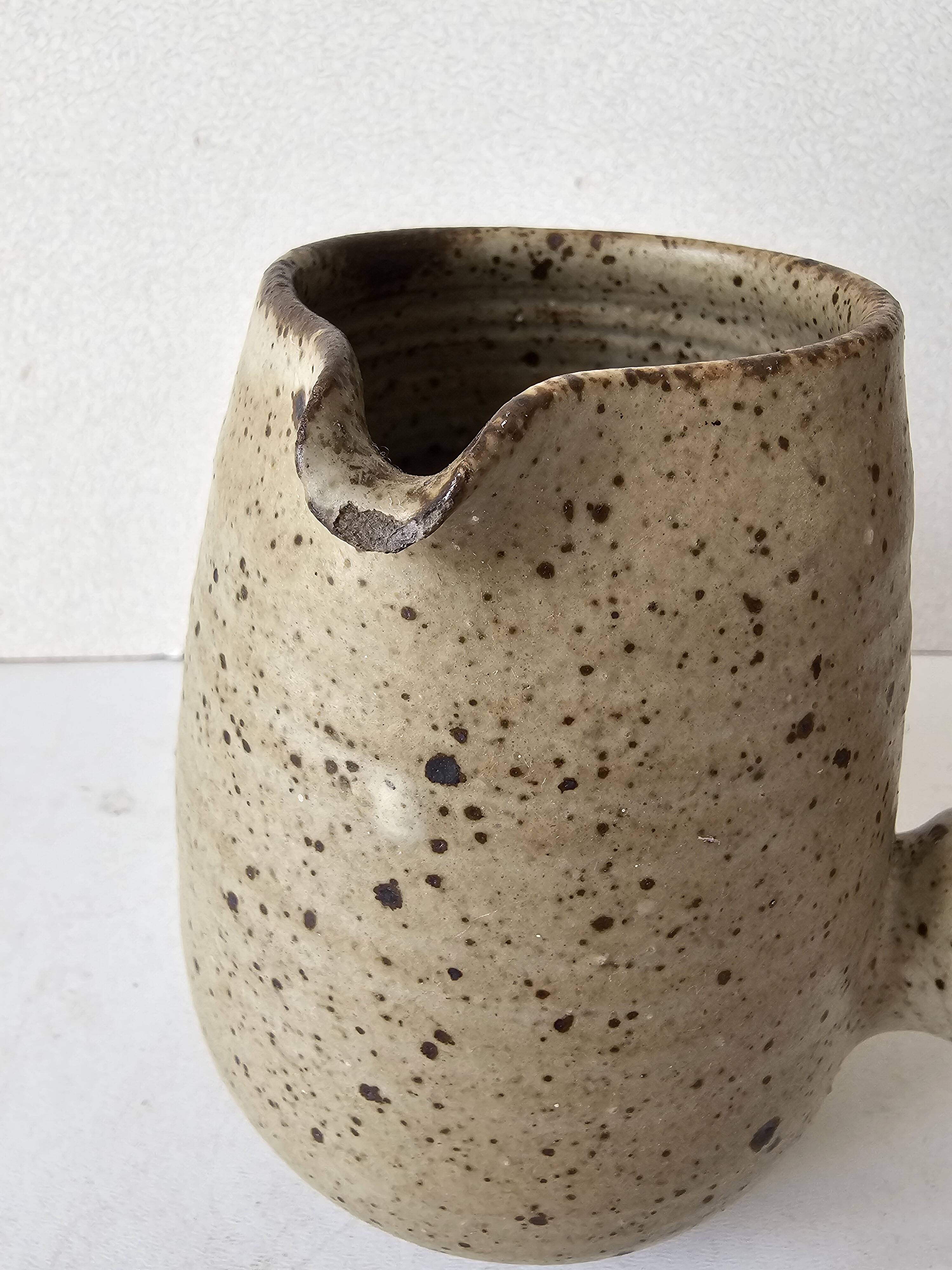 Ceramic stoneware milk jug with spout and signed Corsican pictogram