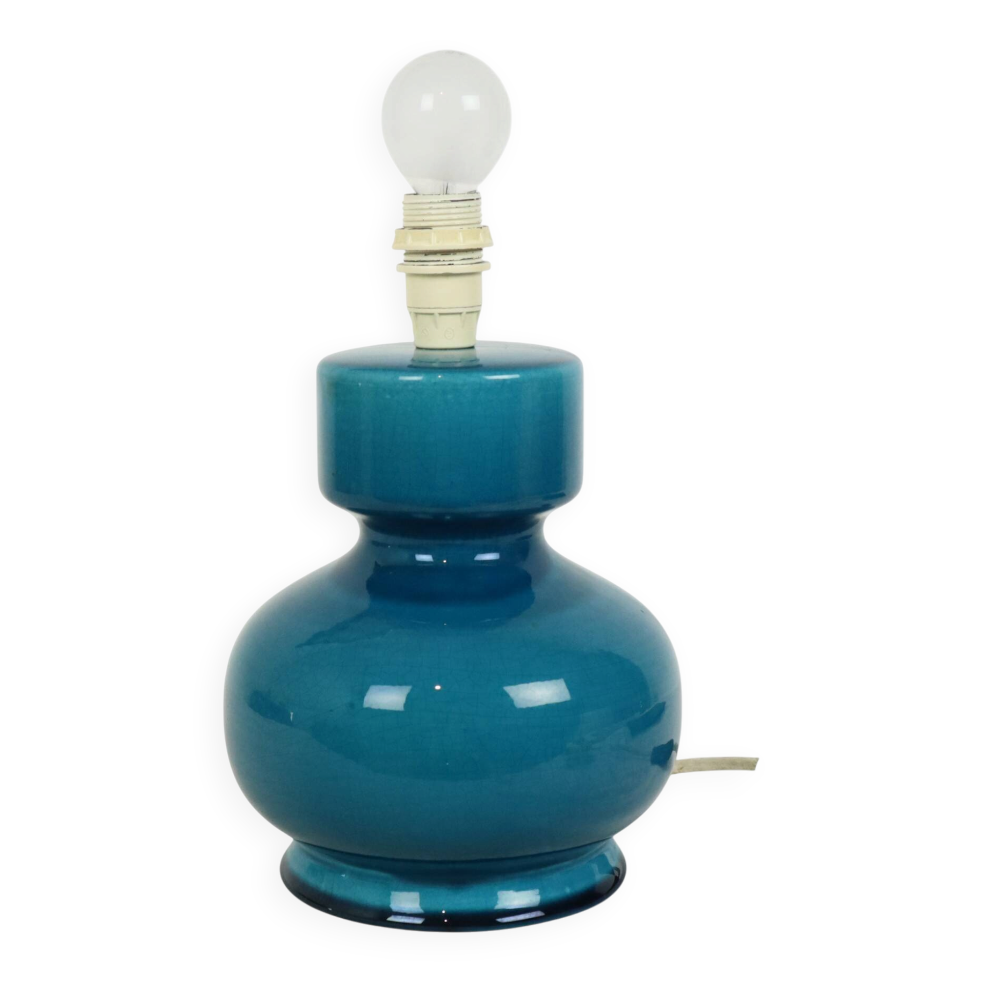 Italian Round Blue Ceramic Lamp Cracked 24cm