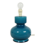 Italian Round Blue Ceramic Lamp Cracked 24cm