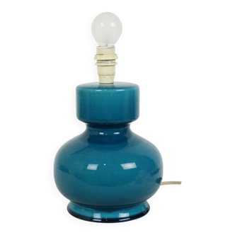 Italian Round Blue Ceramic Lamp Cracked 24cm