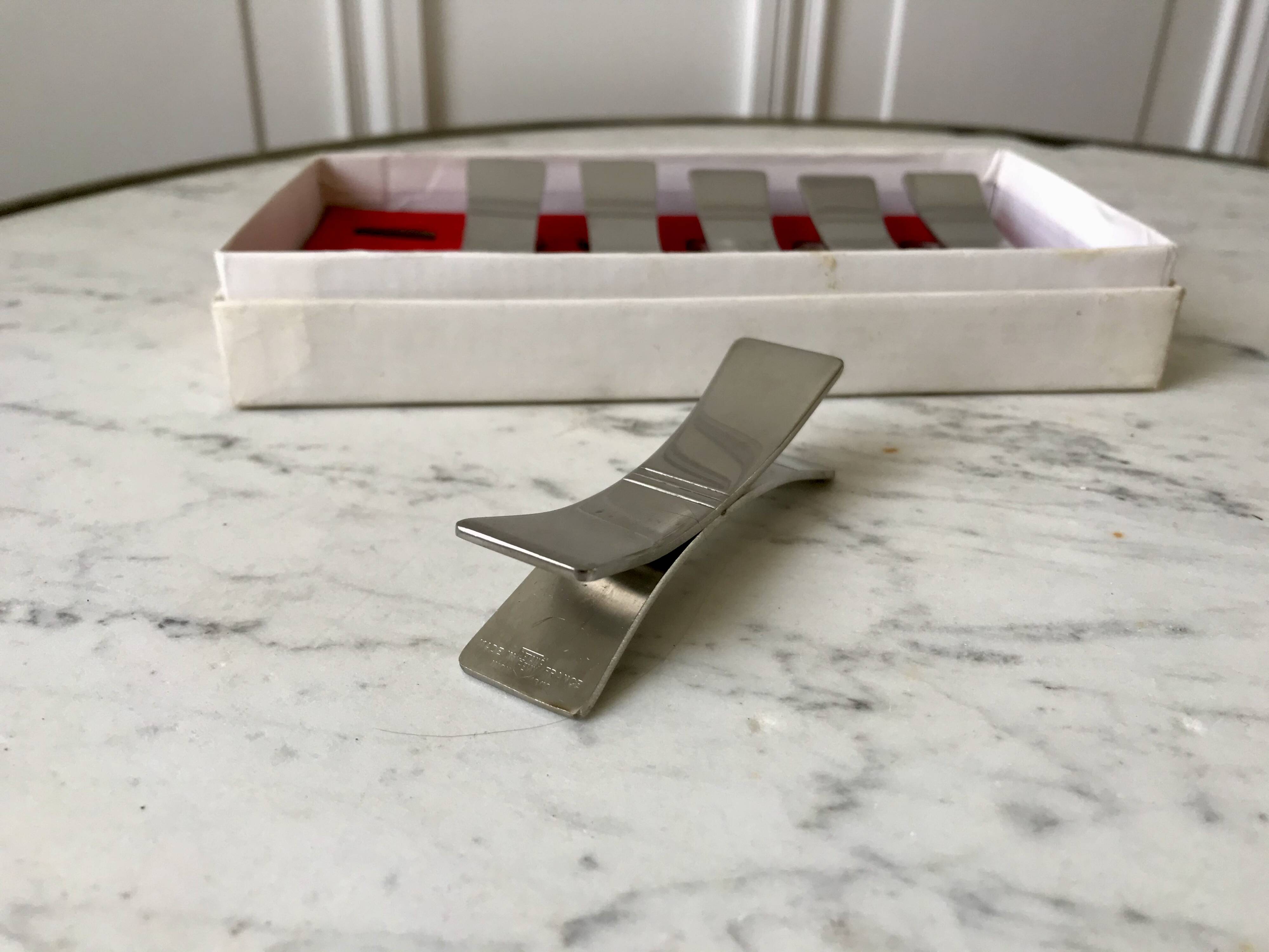 Set of 6 designer stainless steel knife holders from the 60s and 70s