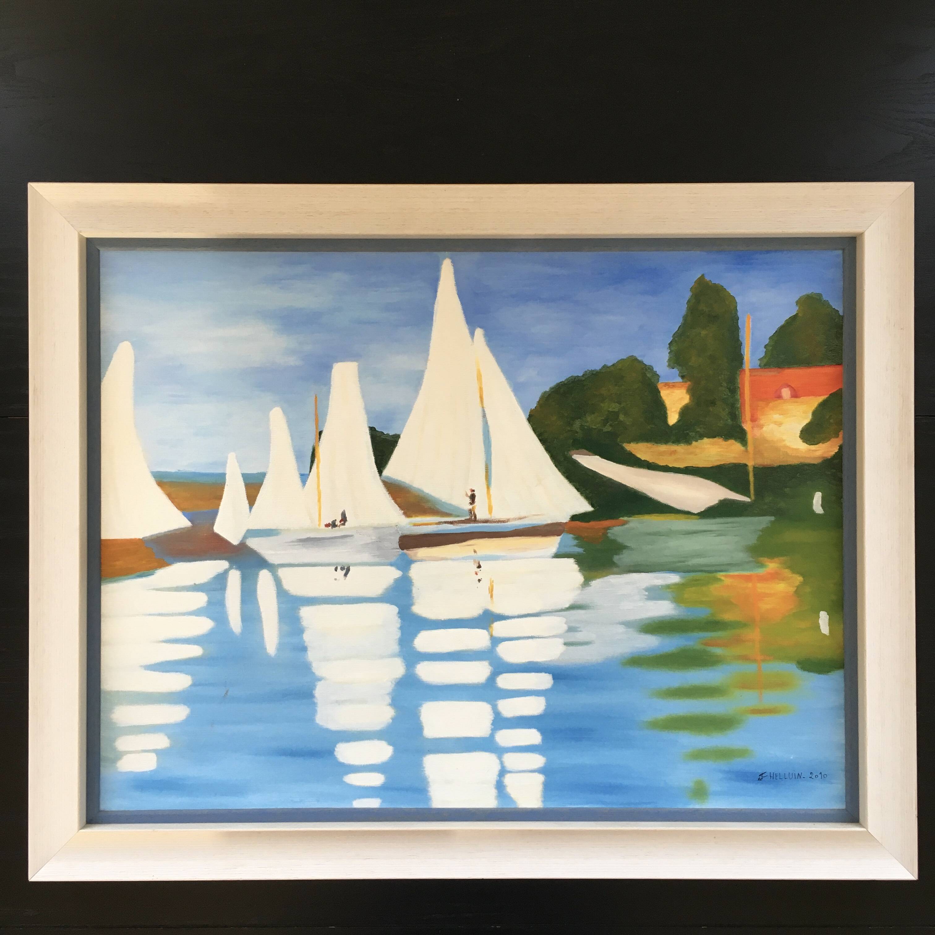 Table the white sailboats.