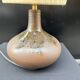 Vintage design lamp base in brown pyrite stoneware with raffia lampshade 1970