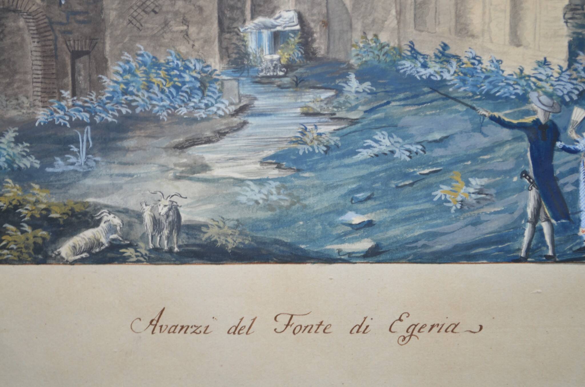 Ecole Italienne du XIXème siècle  « La source de la nymphe Egérie » Gouache