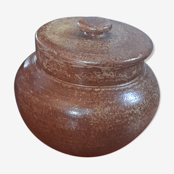 Ancien pot à sel en grés, avec couvercle