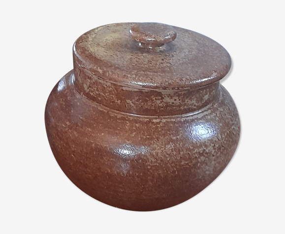 Ancien pot à sel en grés, avec couvercle