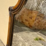 Large format retro decorative vintage wicker and rattan wood mirror