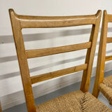 Set of 5 wooden chairs with rope seats, Scandinavian design, 1970s