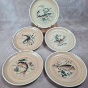 Set of 5 vintage Granville plates, fish design.