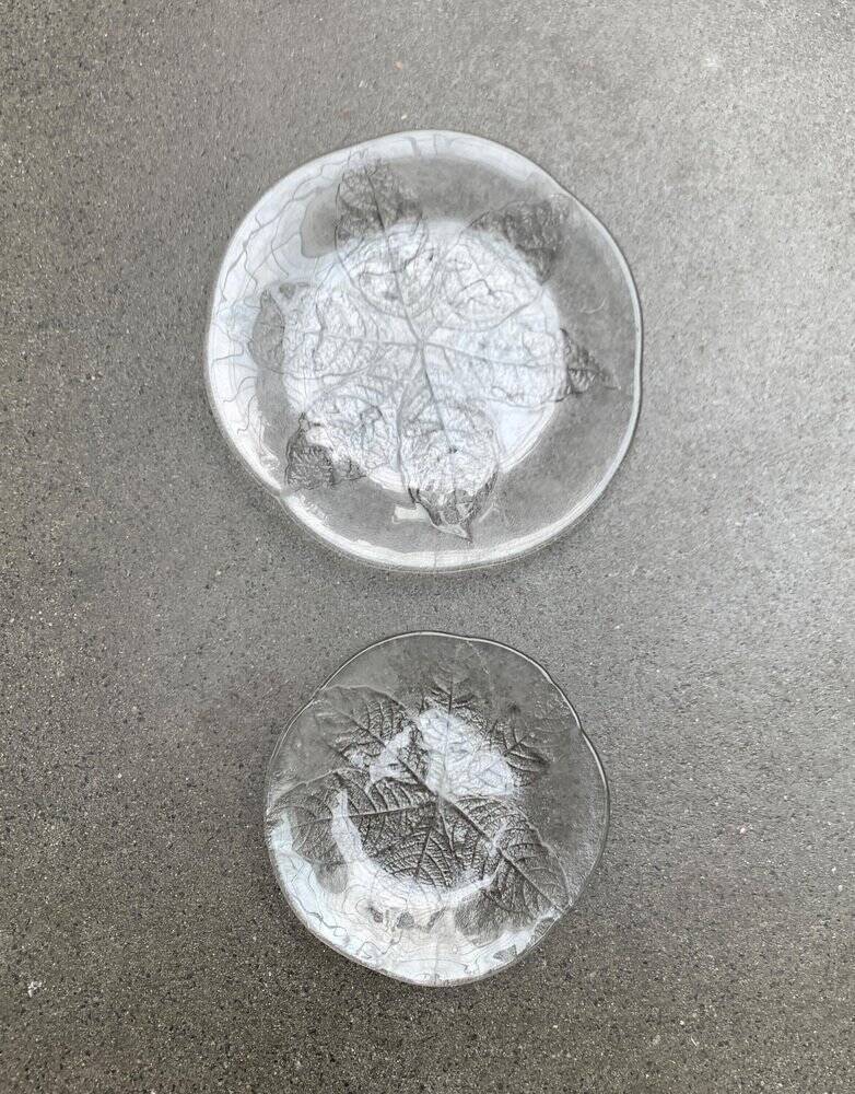 Vintage floral glass plates from Sweden by Ann Wärff for Kosta Boda, set of 11.
