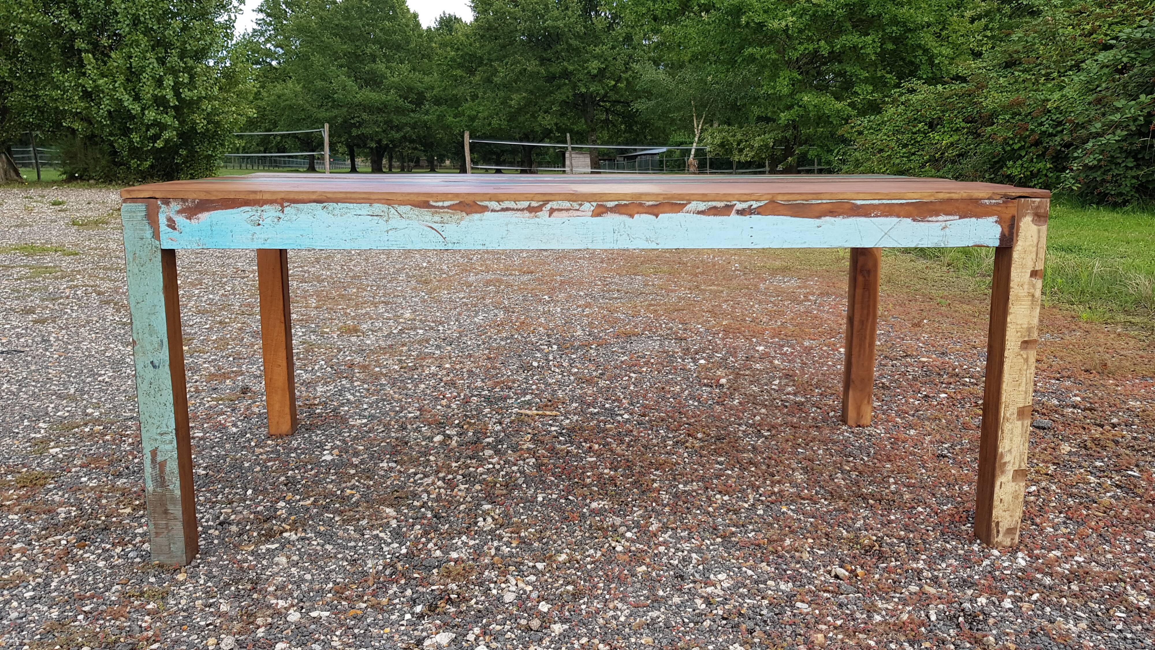 Polychrome teak dining table for 8 to 10 people