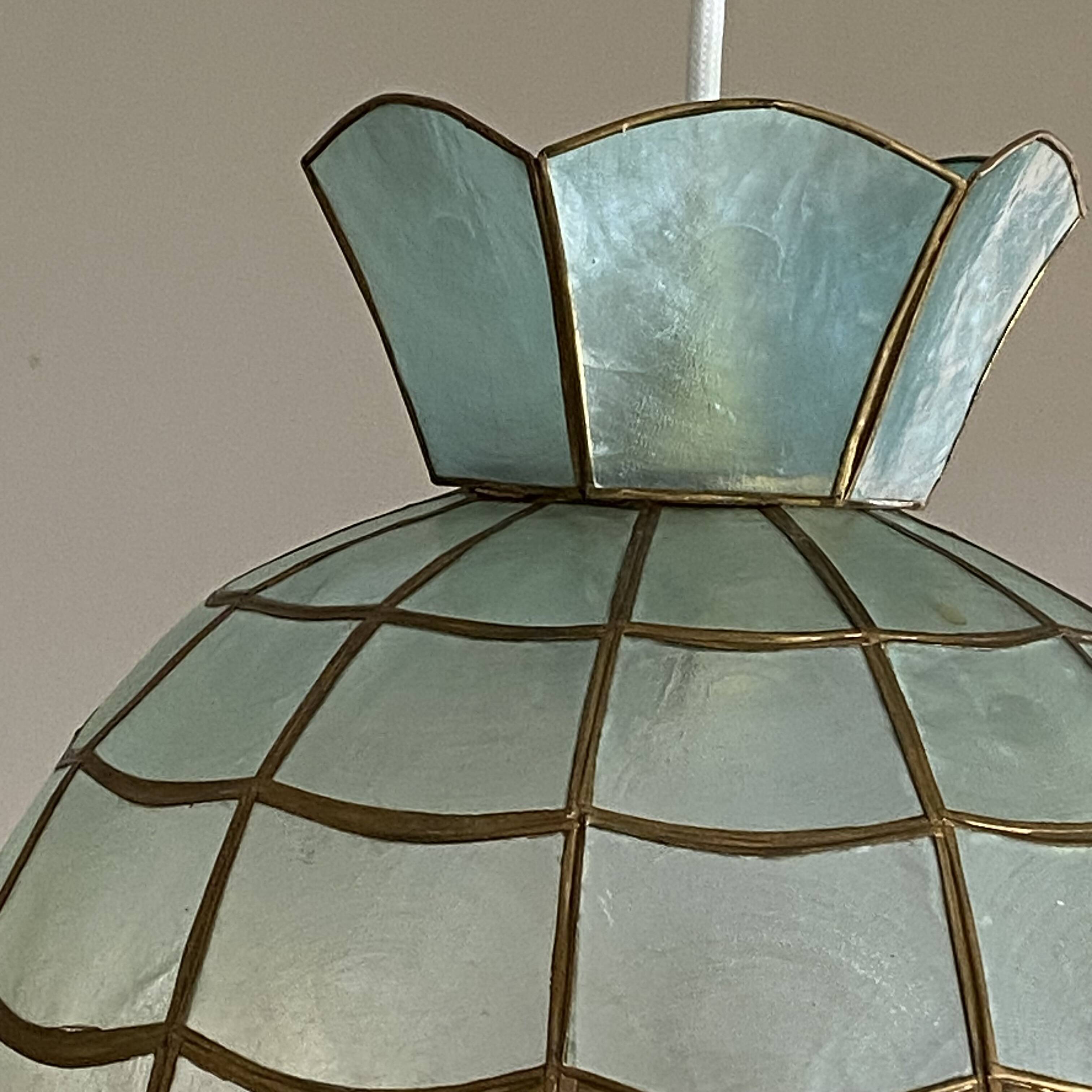 Suspension lampshade in bluish mother-of-pearl 1950