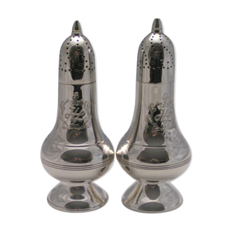 Pair of Old Salt shaker & Pepper Maker in Silver Metal