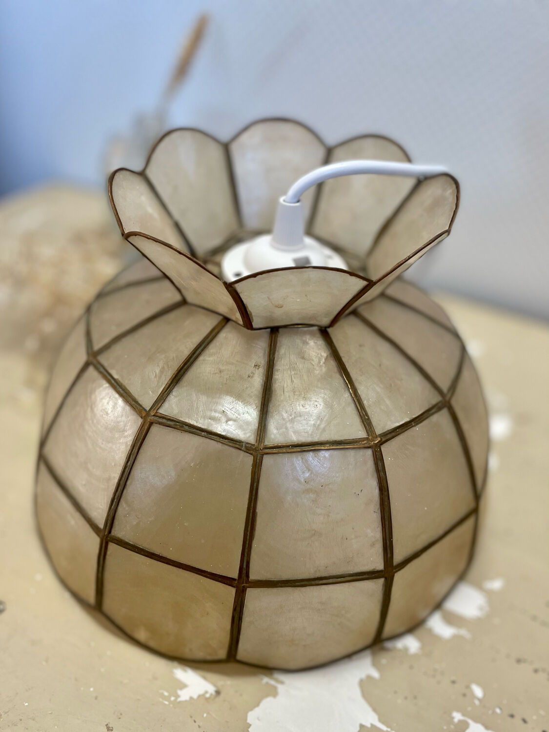 Mother-of-pearl and vintage brass pendant lamp