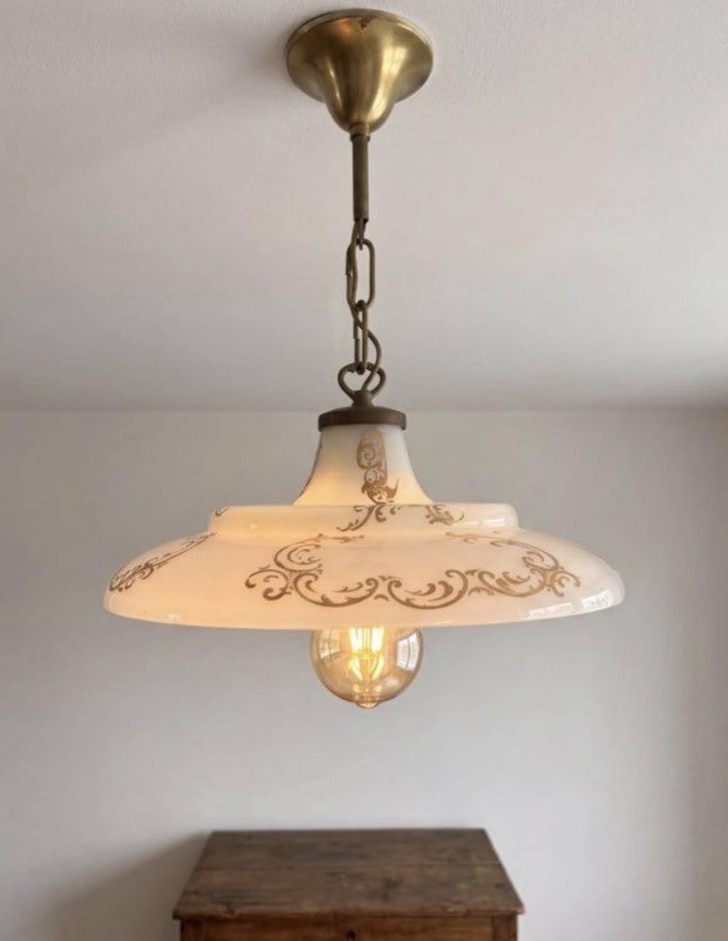 Opaline White Lustre Suspension Brass Gilding Retro Neo Rococo