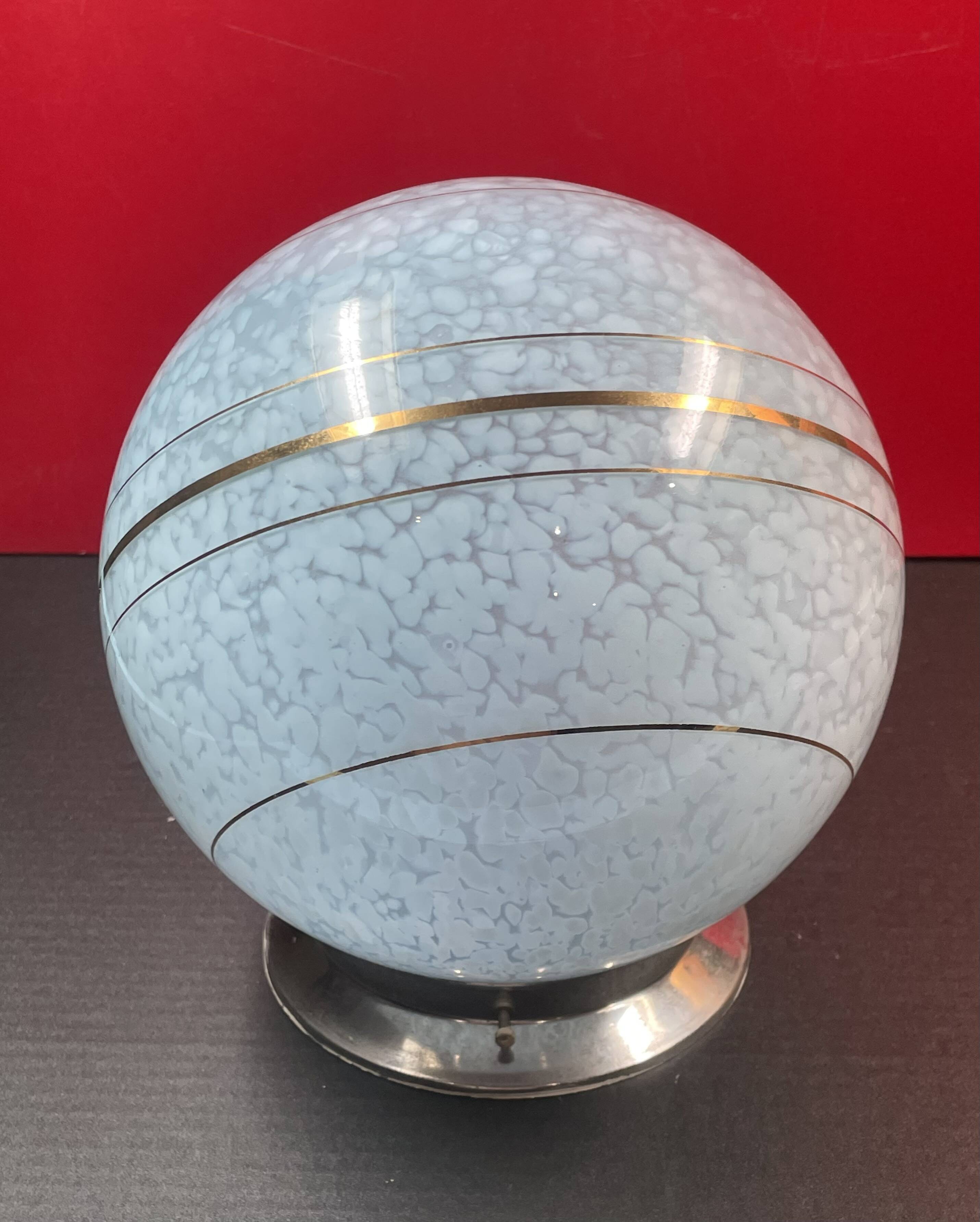 Old glass globe ceiling light clichy opaline metal base support art deco