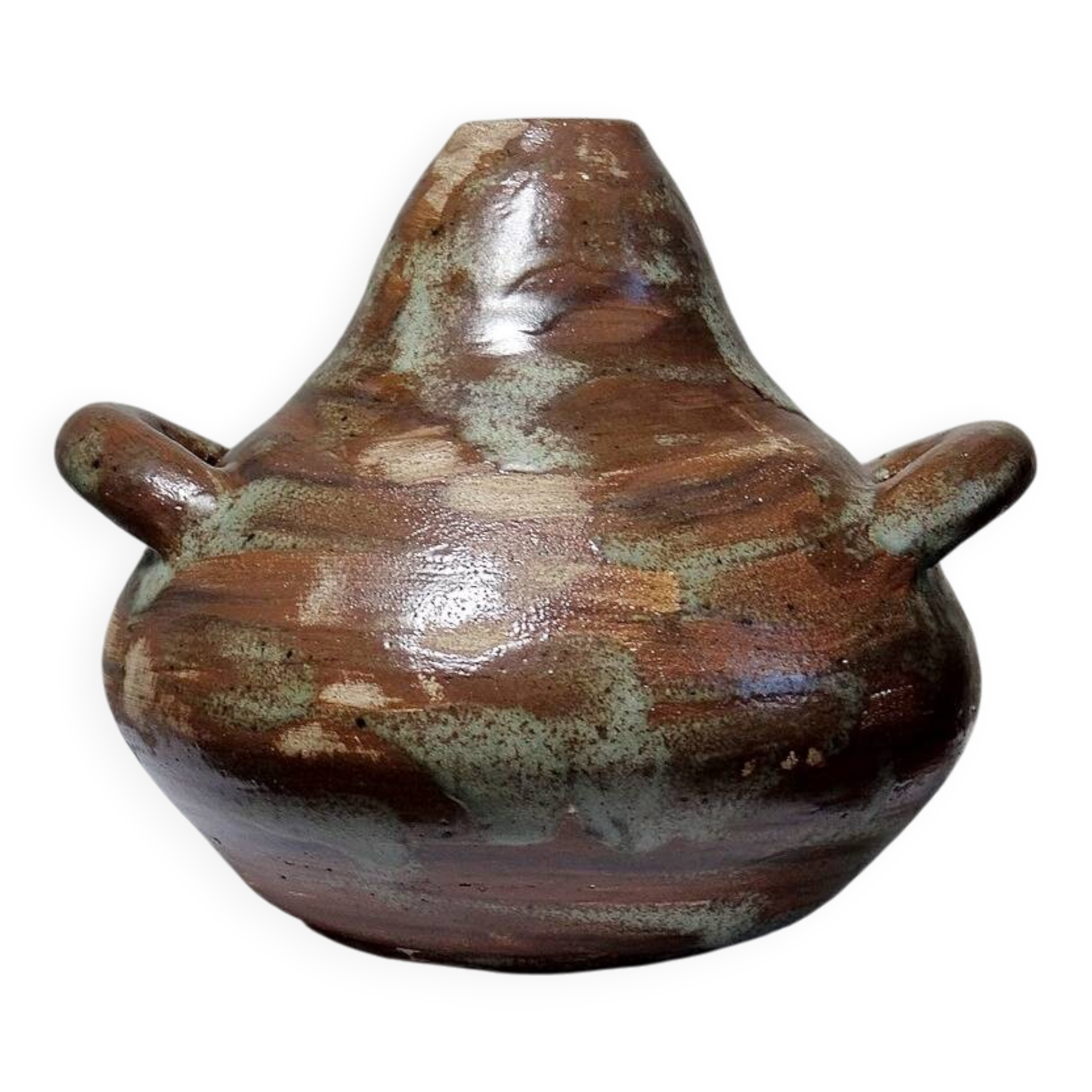 Small handmade brutalist vase in glazed ceramic from the early 2000s