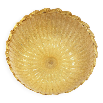 Traditional Venetian Amber Graniglia Budino Glass Flush Mount Light – 70s