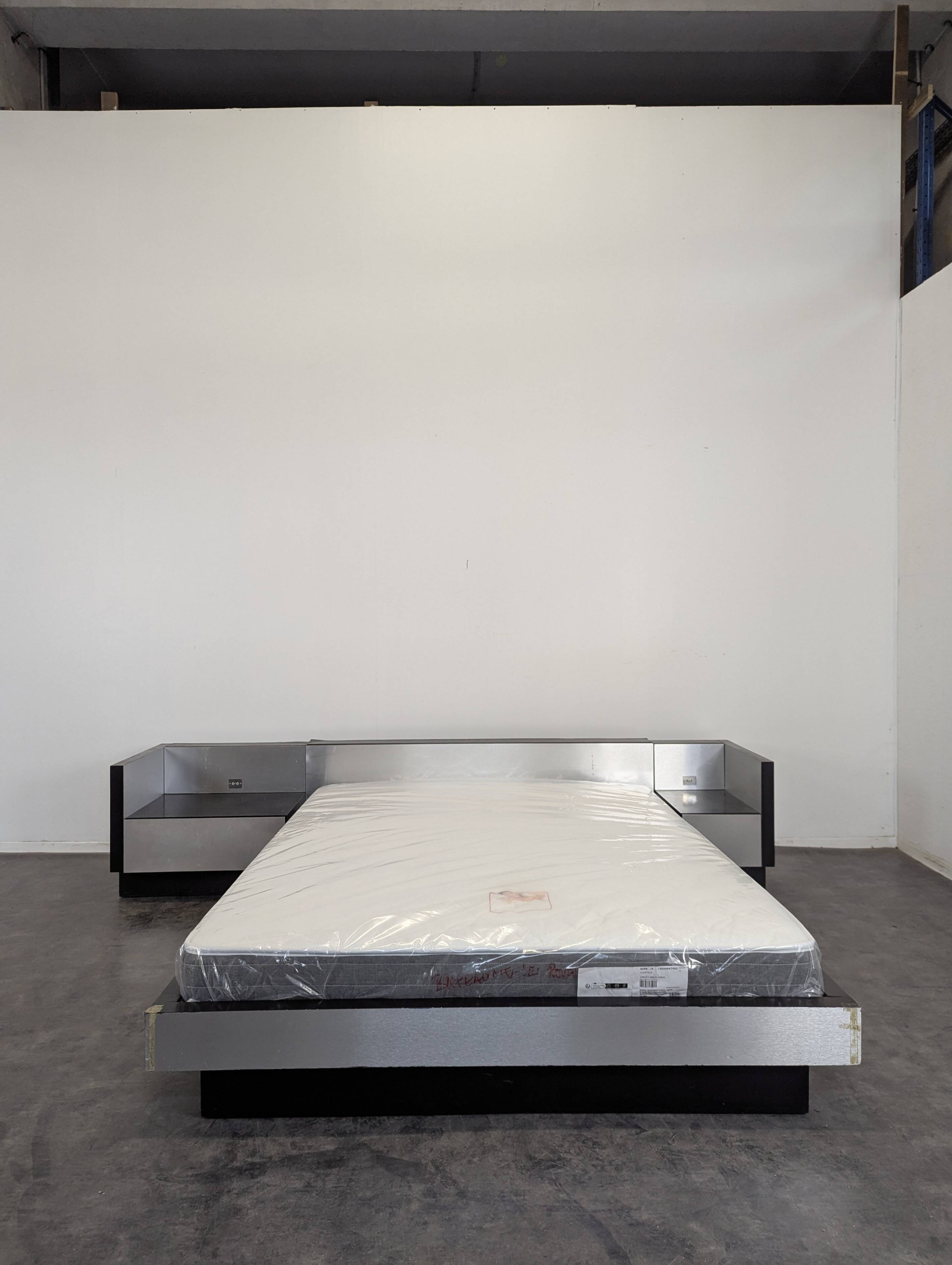 Roche Bobois Camora Nova brushed aluminum bed and bedside table