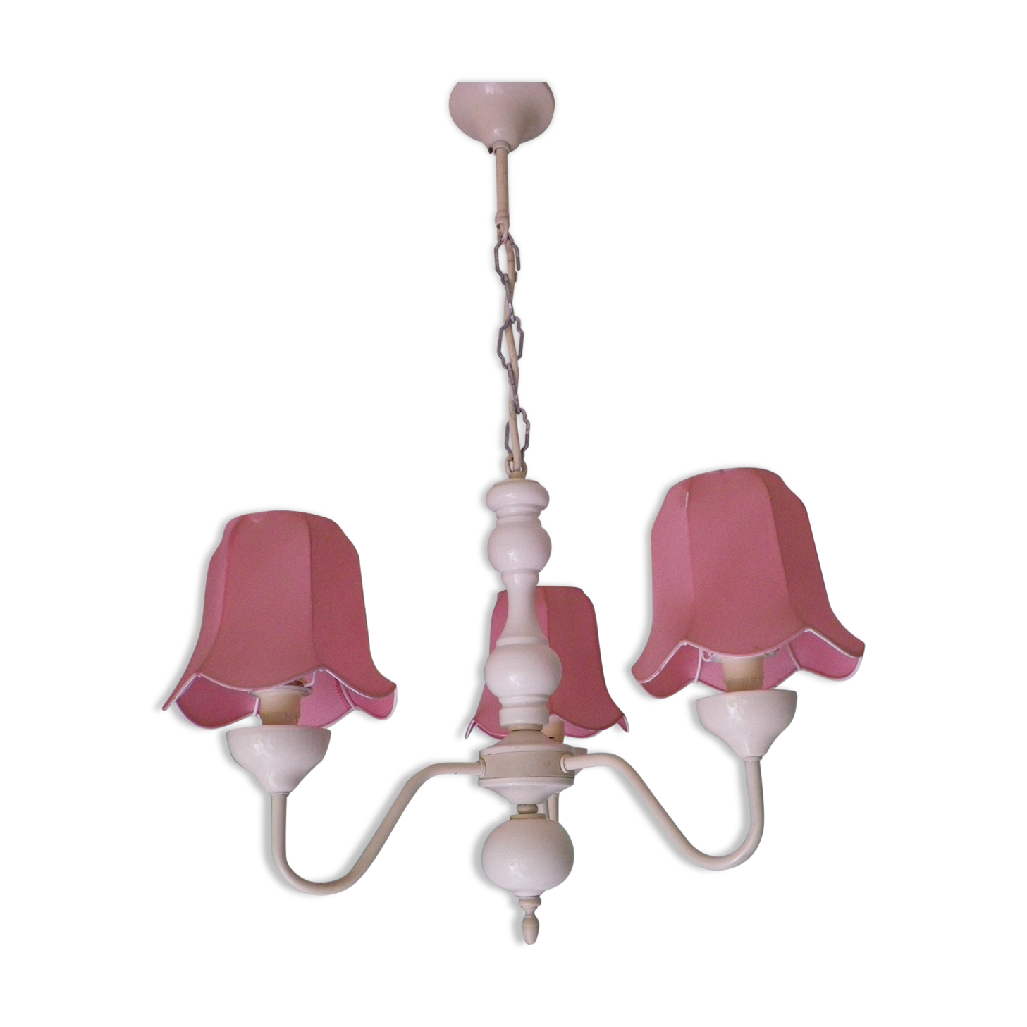 Lasuffed white metal suspension - 3 pink lampshades