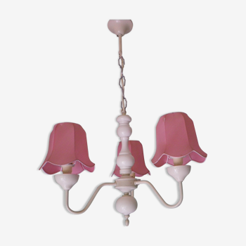 Lasuffed white metal suspension - 3 pink lampshades
