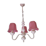 Lasuffed white metal suspension - 3 pink lampshades