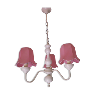 Lasuffed white metal suspension - 3 pink lampshades