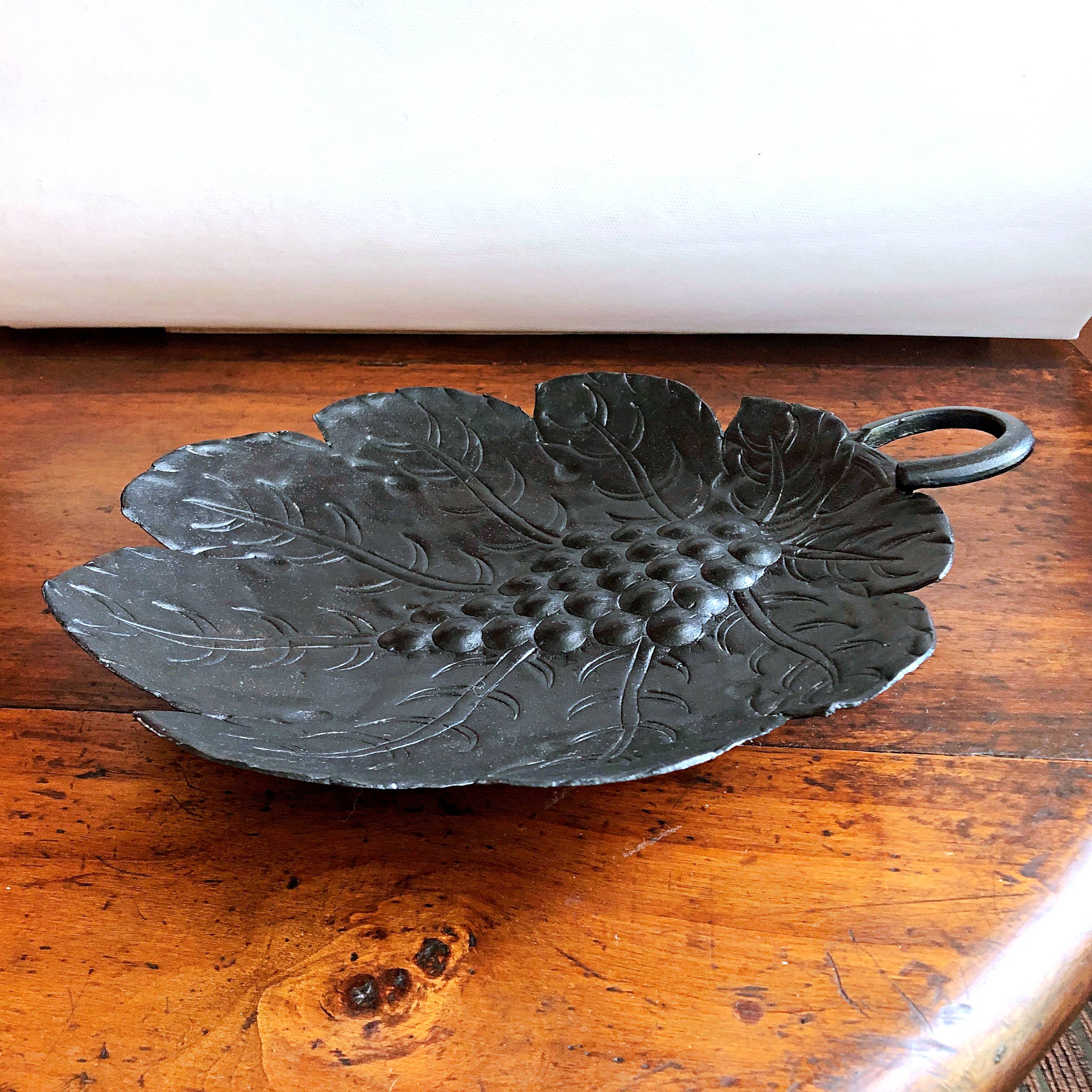 Artisanal embossed metal tripod dish