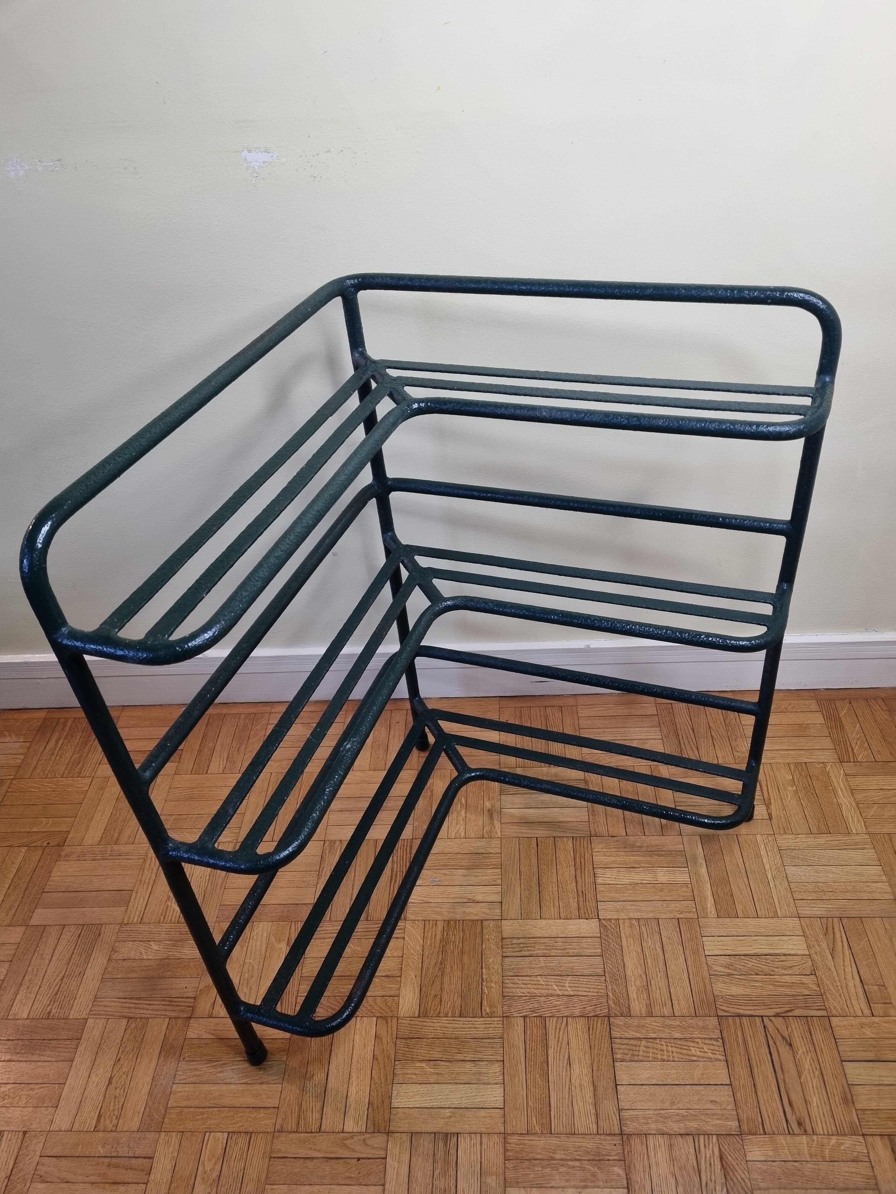 Welded tubular metal corner planter, three-storey, 70 cm