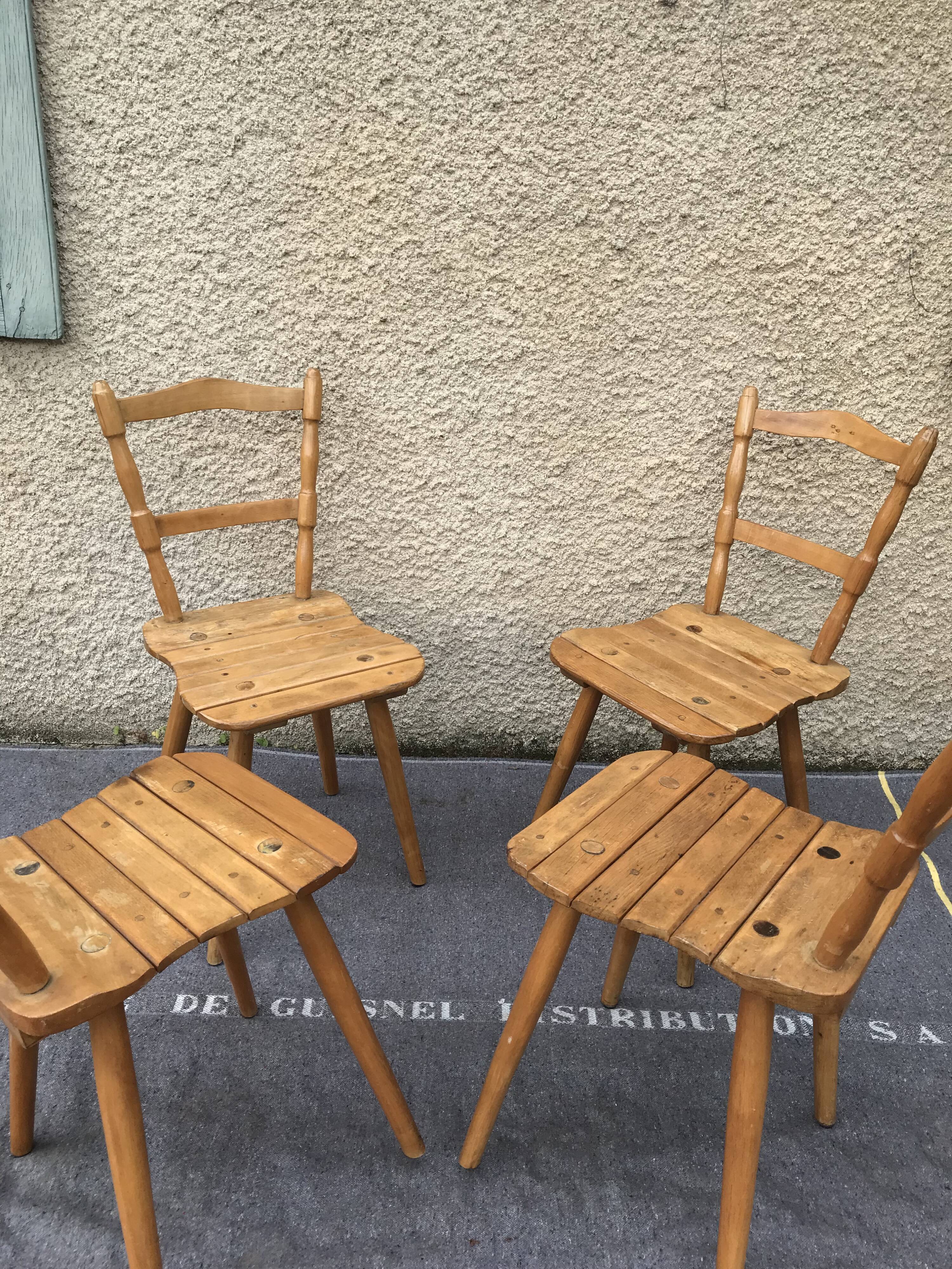 Set of 4 Vintage Beech Chairs Bistro Country Feet Compass