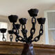 Brutalist iron and wood chain candle holder from the 1970s