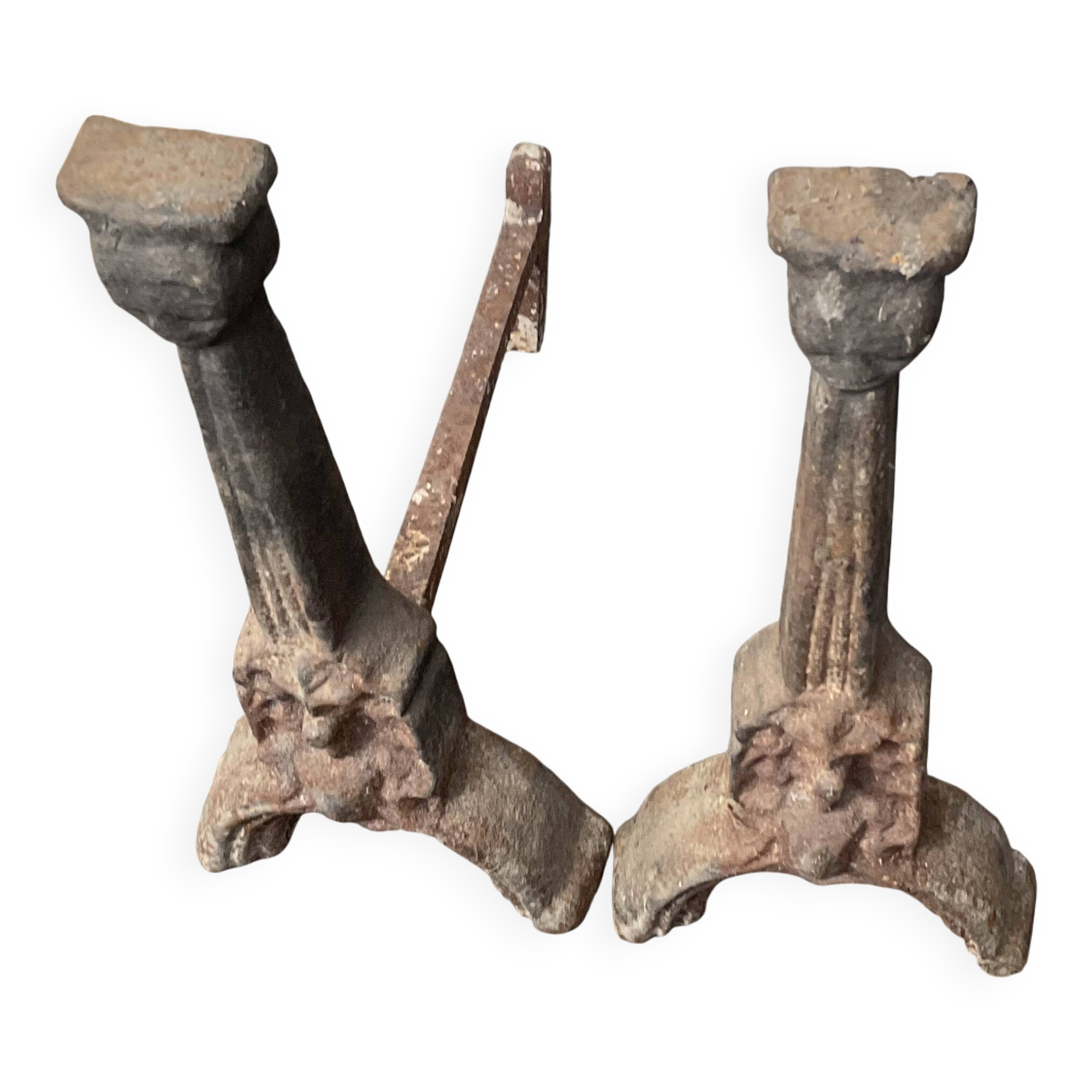 Pair of andirons from the high period with Gothic female heads.