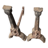 Pair of andirons from the high period with Gothic female heads.