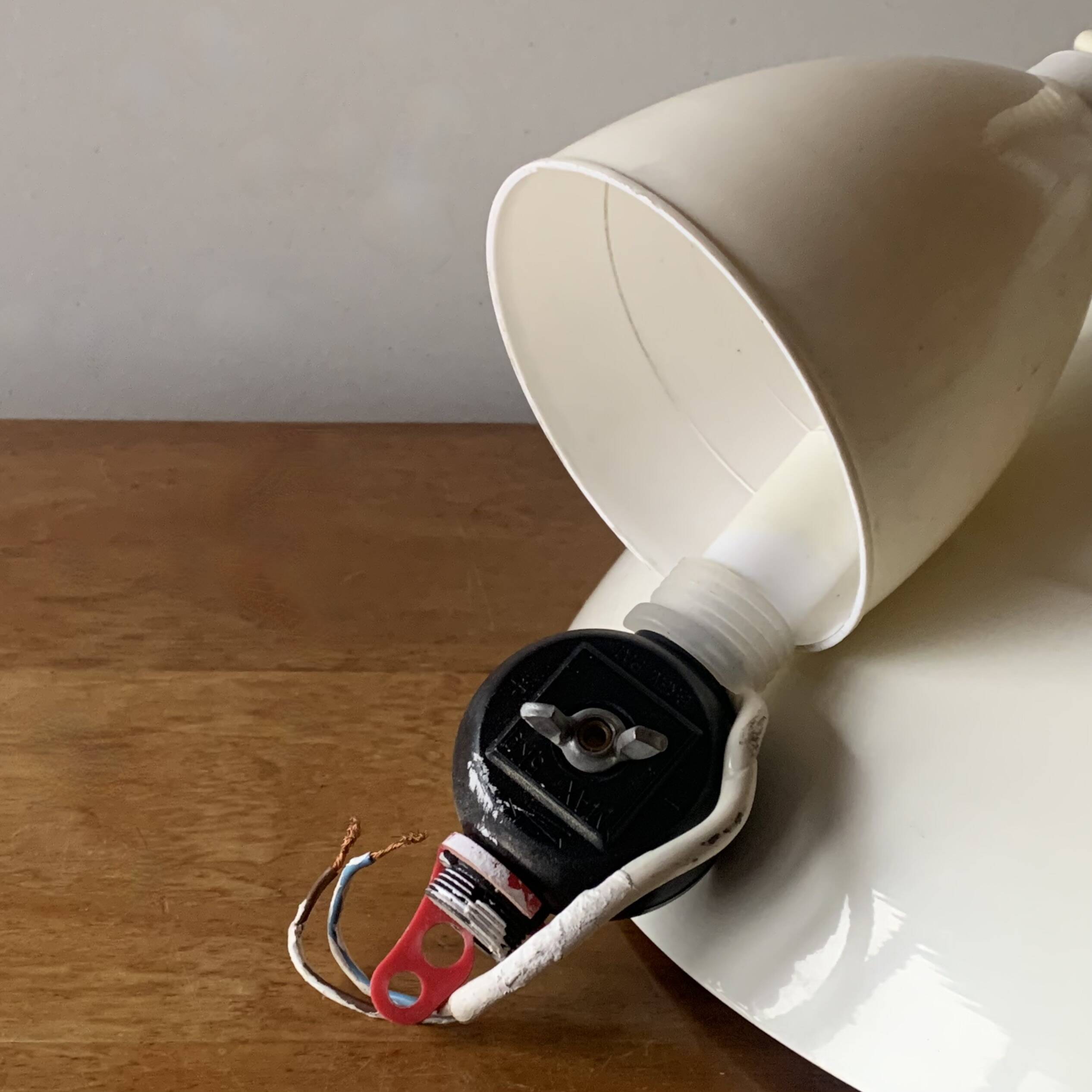 Vintage white metal pendant light - up and down system - Space Age Design