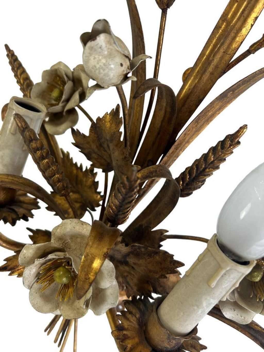 Vintage wheat 'golden' wall light with flowers: french style