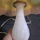 2 bedside lamps in white alabaster with lampshades.