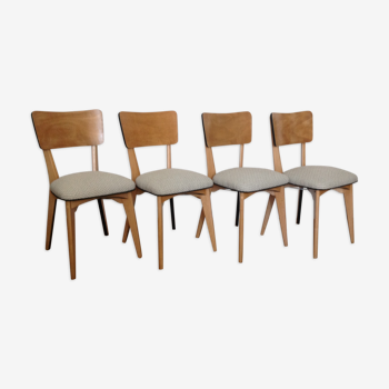 Lot de 4 chaises restaurées, années 50, assemblages monobloc