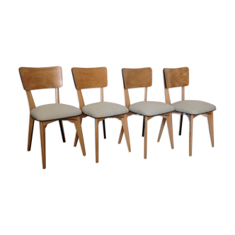 Lot de 4 chaises restaurées, années 50, assemblages monobloc