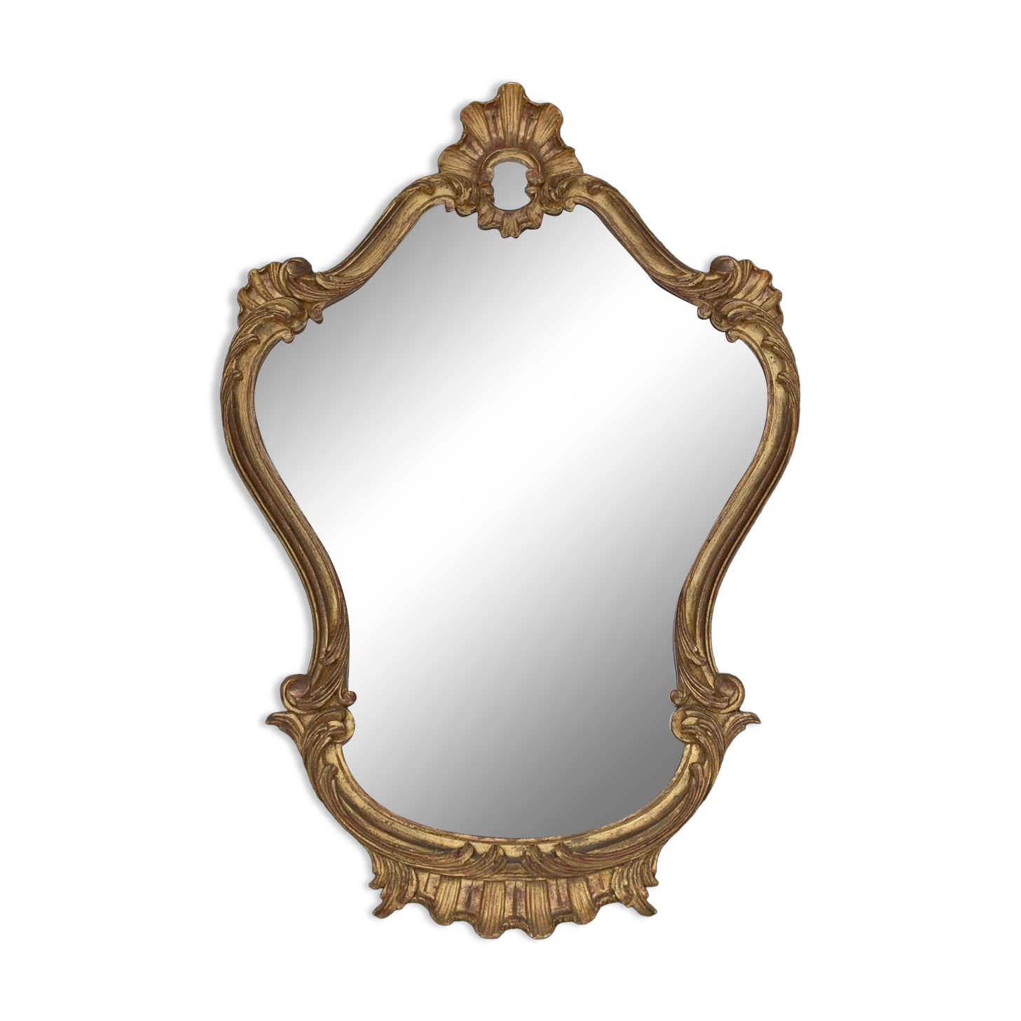 Old mirror in carved wood and gilded leaf, Louis XV rocaille style, twentieth century 59x87cm