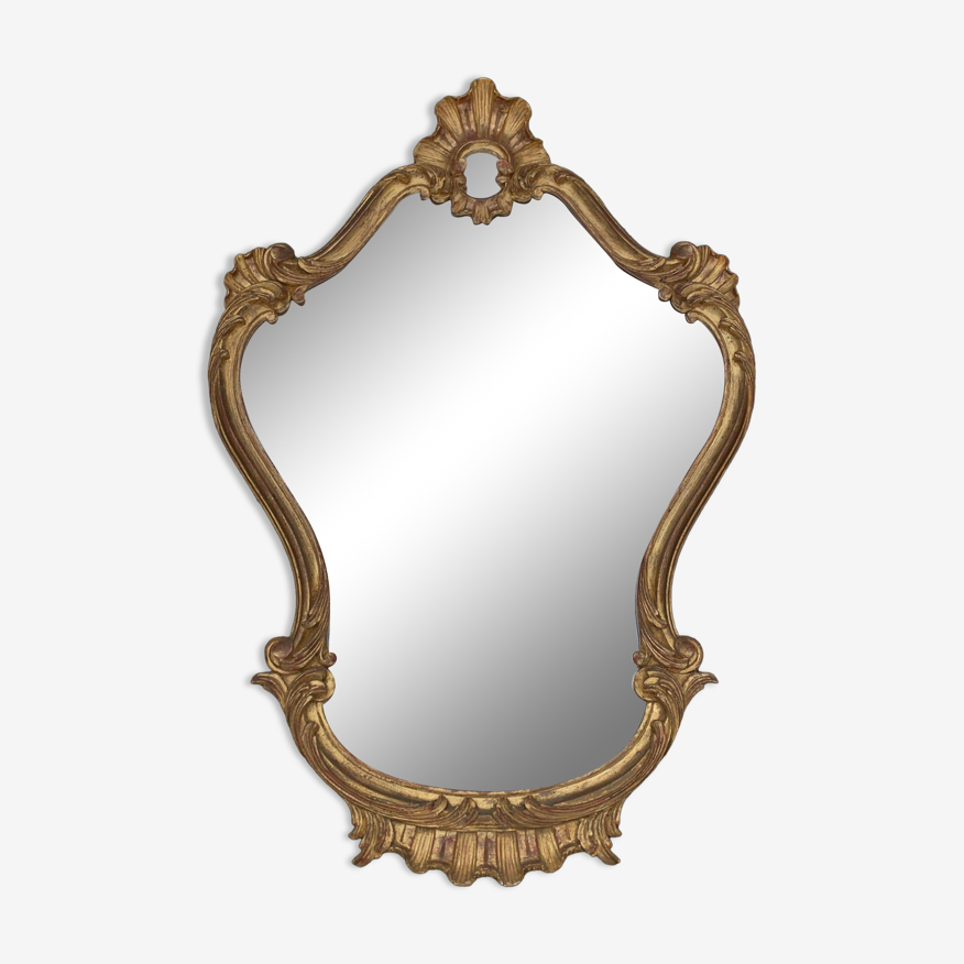 Miroir ancien en bois sculpté et doré à la feuille style Louis XV rocaille  XXème siècle 59x87cm | Selency