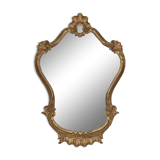 Old mirror in carved wood and gilded leaf, Louis XV rocaille style, twentieth century 59x87cm