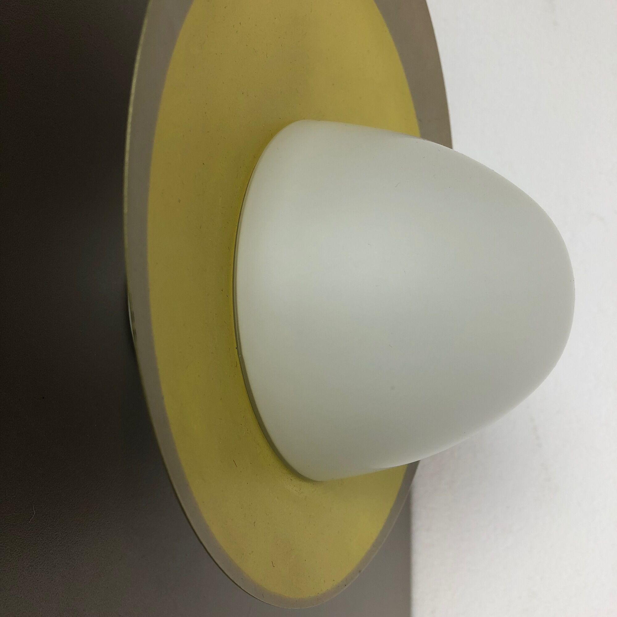 Round metal opaline glass wall light sconce, Italy, 1960s