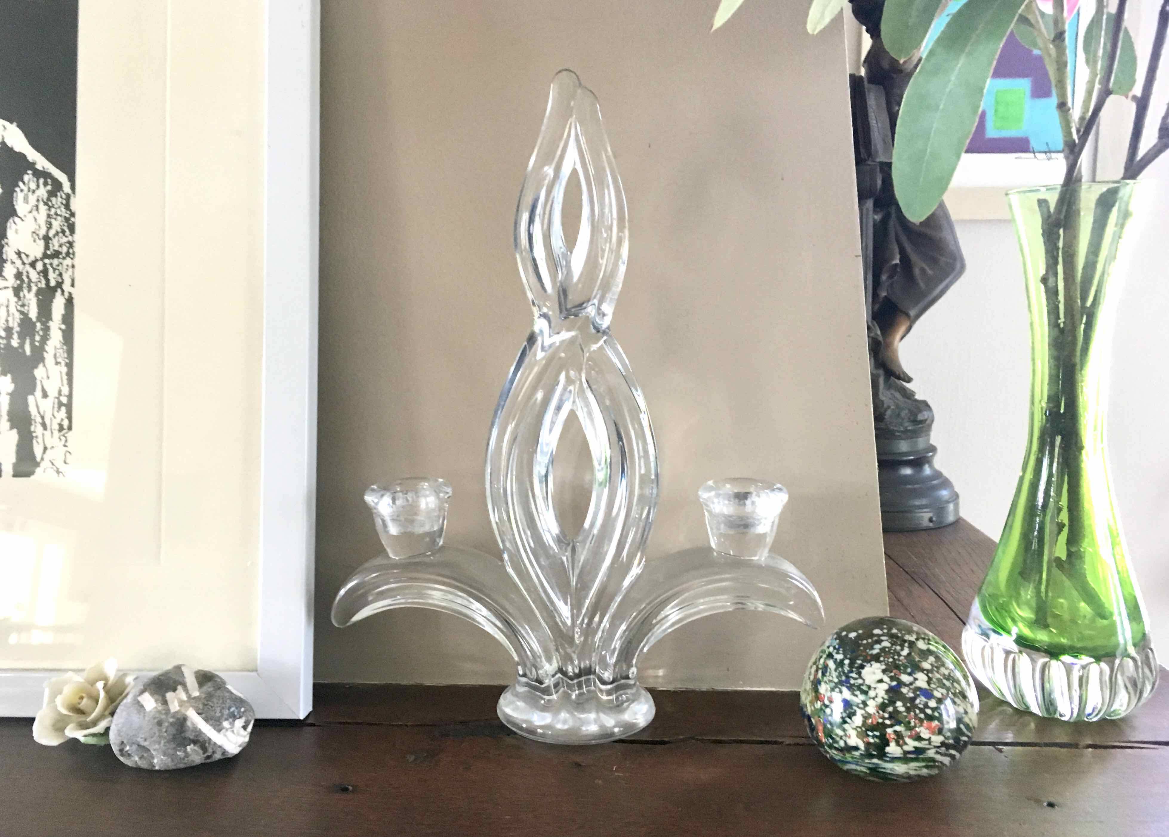 Glass torch candle holder 1950