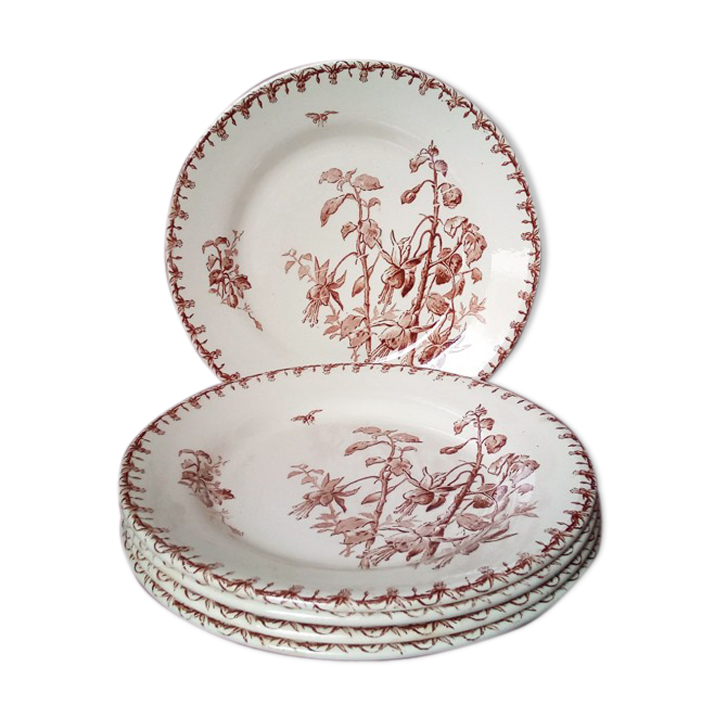 Suite of flat plates Gien in fuchsia