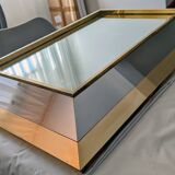 Silver tinted rectangular wall mirror brass frame