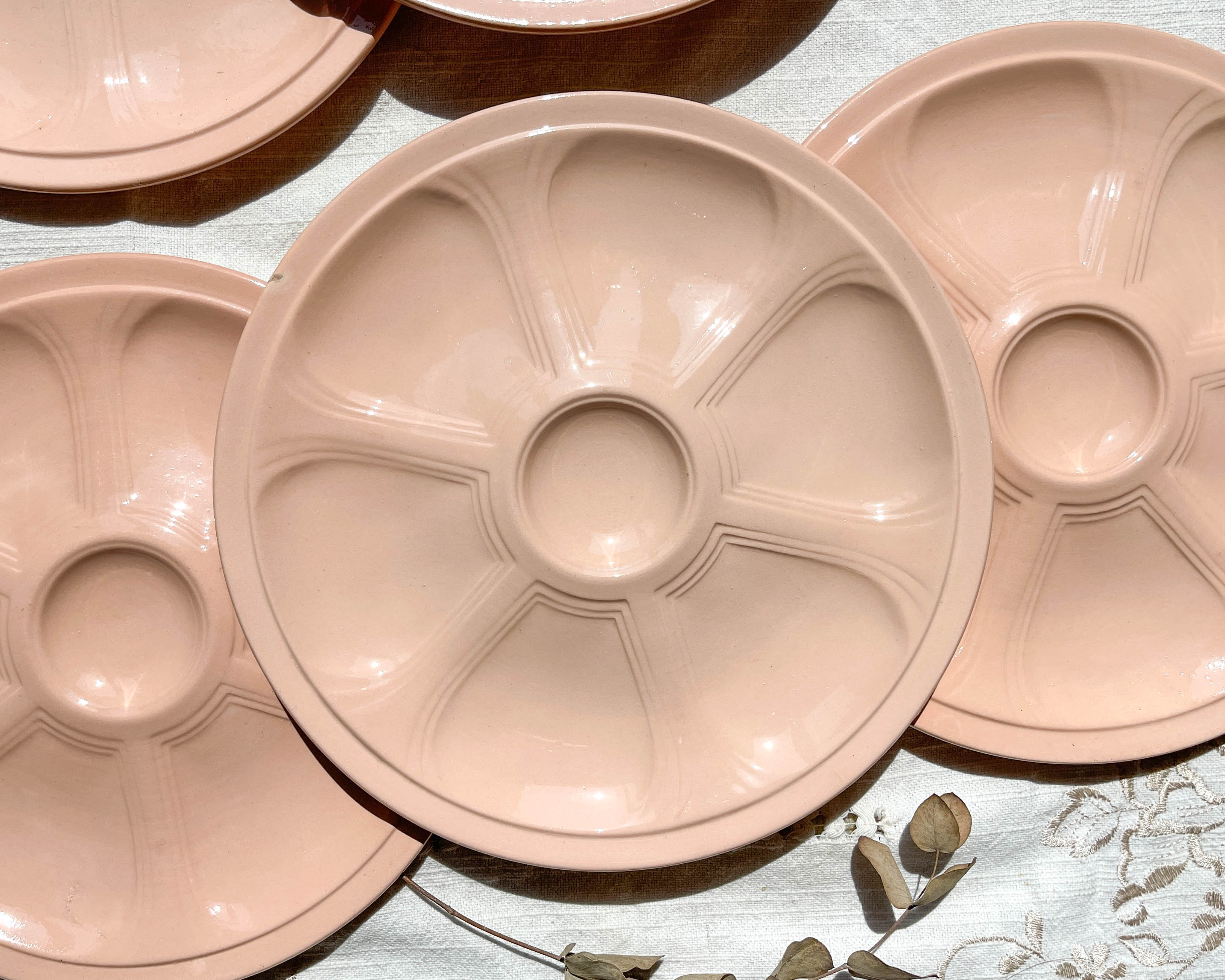6 pink porcelain oyster plates from Digoin Sarreguemines