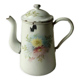 Cafetiere emaillee estampille decor floral dalhia