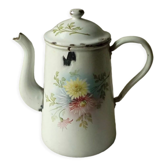 Coffee maker emaillee stamp floral decor dalhia